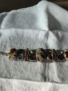 NWOT Arya Sterling Agate Topaz Pearl Abalone Toggle Bracelet